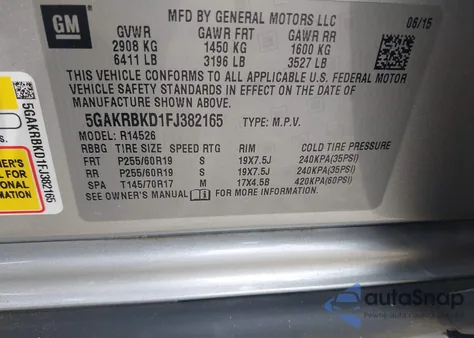 2015 Buick Enclave Leather из США, поврежденный, VIN 5GAKRBKD1FJ382165